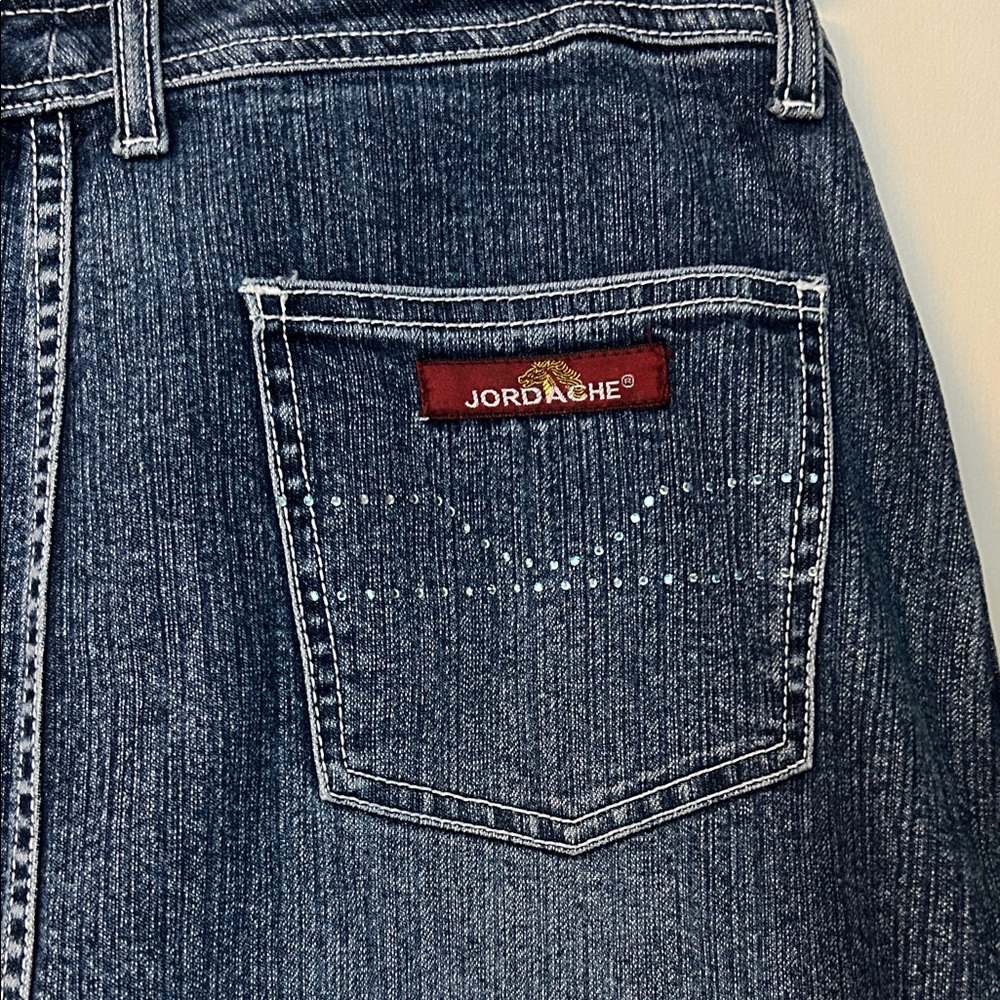 Jordache Dark Blue Denim skirt with Embellished Pocket vintage Sz 13
